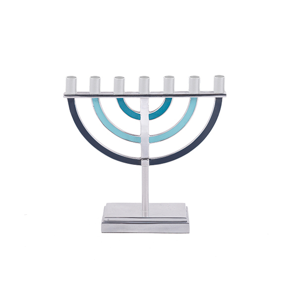 geluid delen optillen Menorah / Menora, prachtige 7-armige Menorah van Yair Emanuel, uitgevoerd  in nikkel met blauwe kleur accenten - webwinkel in Israel producten en  Joods religieuze artikelen