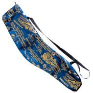 Shofar tas van soepel donkerblauw fluweel met goudkleurige Hebreeuws/Engelse Bijbelteksten en afbeeldingen